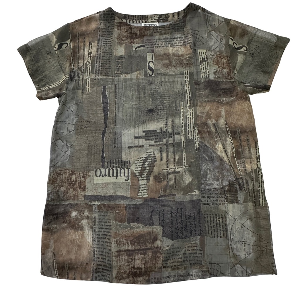 Pennyblack Newspaper Print Mesh Top Sheer Italy Made Y2K Grunge 90s Cyber Sz 40